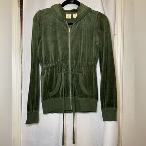blu chic Preloved Olive Green Velour Women's Hoodie w/ Drawstring Middle Size M